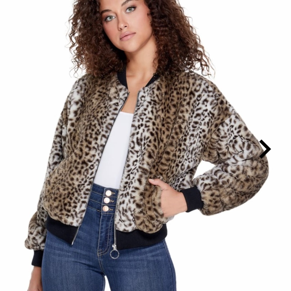 CAI FAUX-FUR BOMBER JACKET. Color: Leopard Multi - Picture 3 of 7